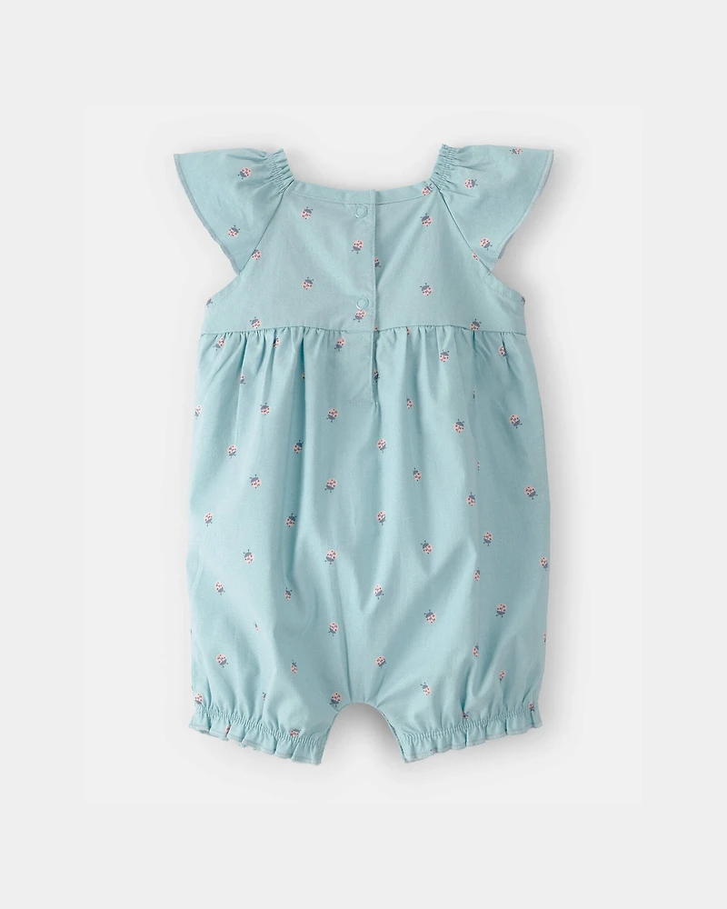 Baby Girl Ladybug Flutter-Sleeve Romper - Blue