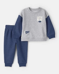 Baby Boy Varsity French Terry Sweatshirt & Pant Set - Grey/Navy