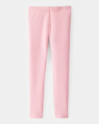 Girls Solid Cotton Ribbed Stretch Leggings - Pink
