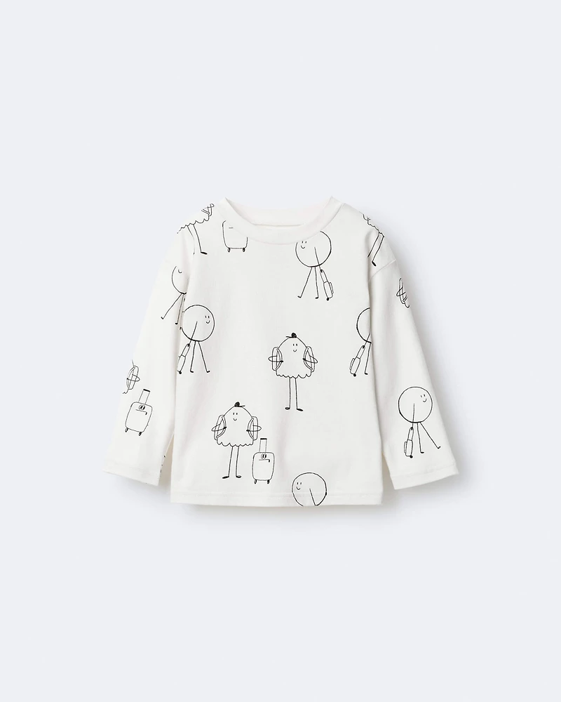 Toddler Neutral Travel Squish Character Long-Sleeve Graphic Tee - Cream