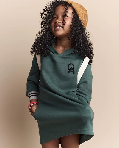 Toddler Girl Long-Sleeve Hooded Sweatshirt Dress - Green
