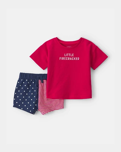 Baby 2-Piece 'Little Firecracker' Top & Short Set - Red/Navy Blue