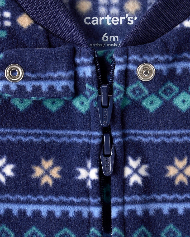 Baby Boy Fair Isle Fleece Long-Sleeve Loose Fit Sleep & Play Pajamas