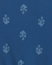 Girls Floral Ribbed Ruffle Tank - Navy