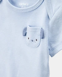 Baby Boy 5-Pack Dog Short-Sleeve Cotton Bodysuits - Blue