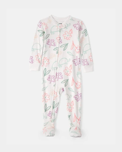 Baby Girl Floral 100% Cotton Snug Fit 1-Piece Pajama Set - White