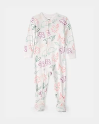 Baby Girl Floral 100% Cotton Snug Fit 1-Piece Pajama Set - White