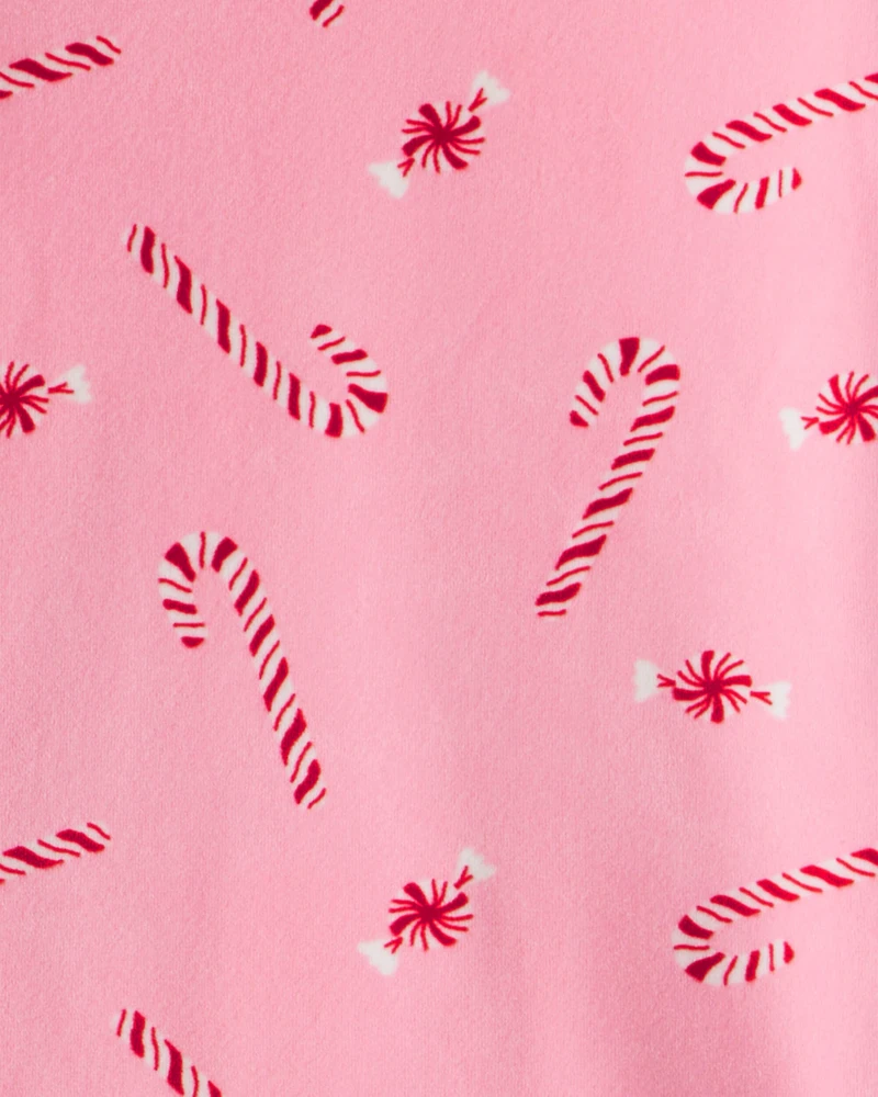 Toddler Peppermint Print DreamPlush Long-Sleeve Snug Fit 2-Piece Pajamas - Pink