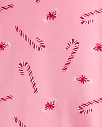 Toddler Peppermint Print DreamPlush Long-Sleeve Snug Fit 2-Piece Pajamas - Pink