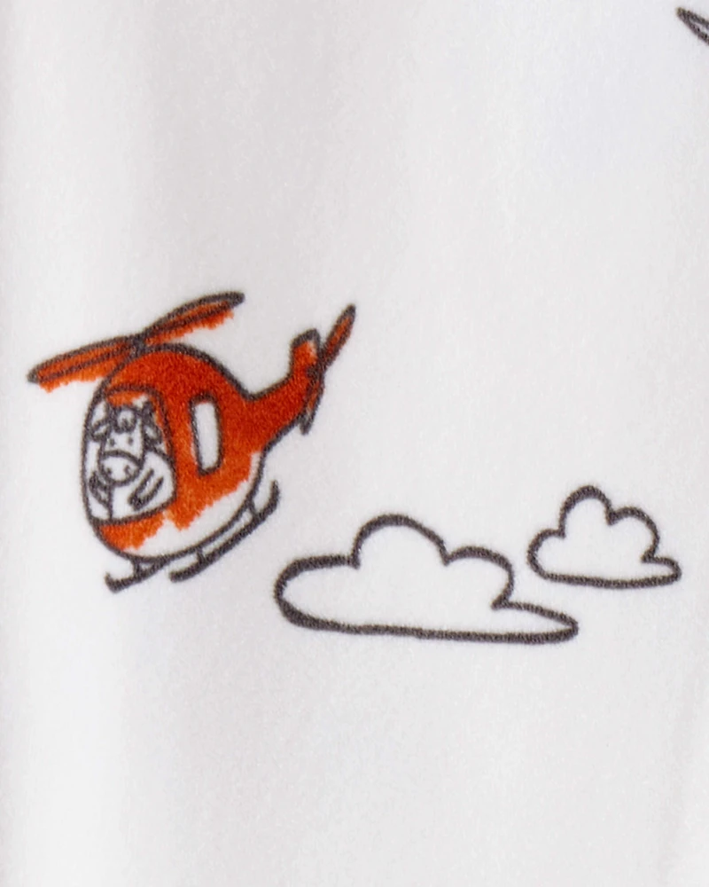 Baby Boy Helicopter Print DreamPlush Snug Fit Long-Sleeve 2-Way Zip 1-Piece Pajamas - White