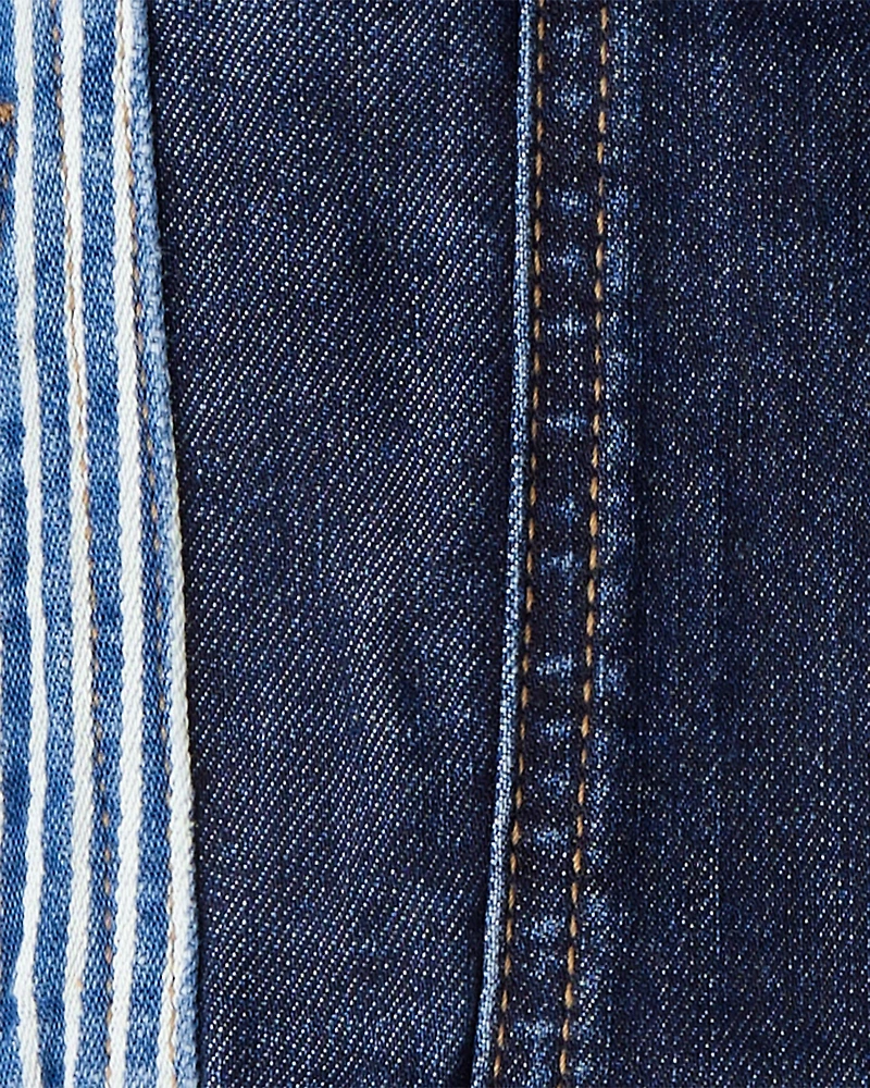 Toddler Hickory Stripe Denim Jacket with Teddy Fleece Collar - Blue