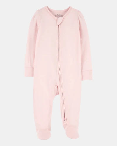 Baby Girl Solid 2-Way Zip PurelySoft Sleep & Play Pajamas