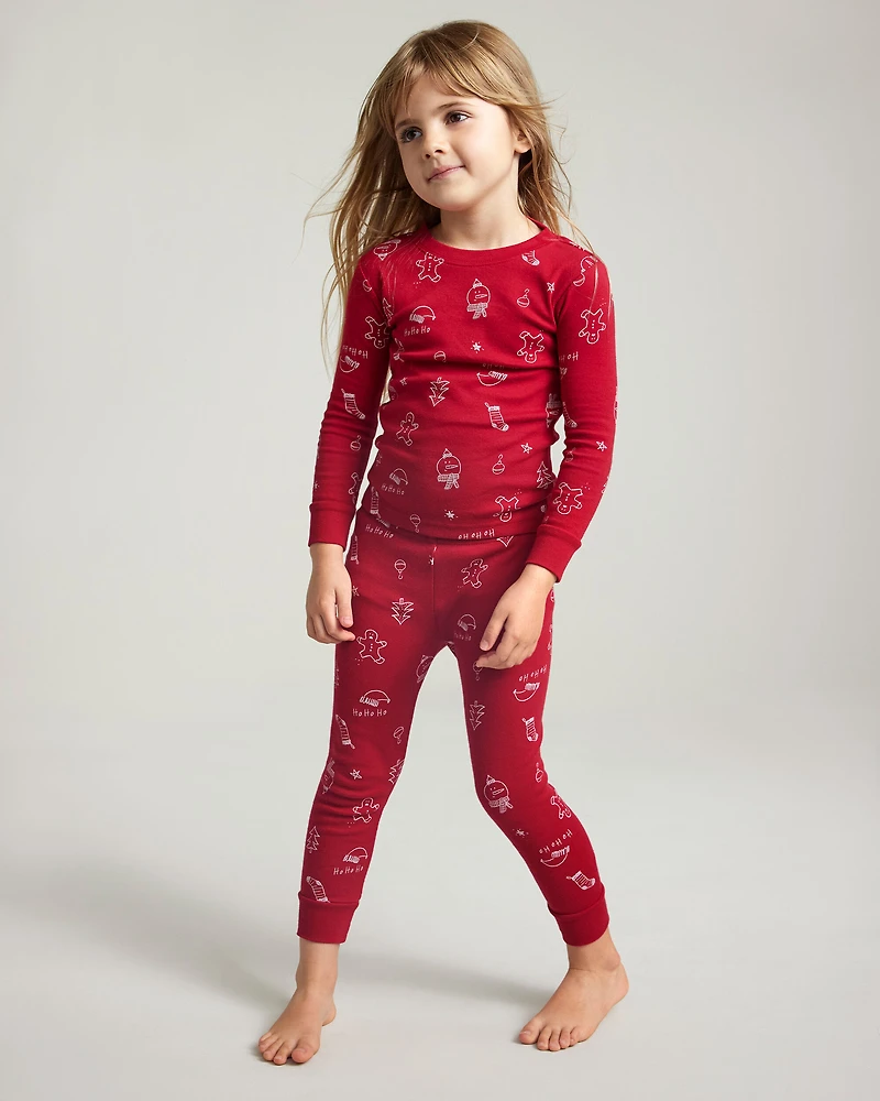 Toddler Christmas 100% Cotton Snug Fit 2-Piece Pajamas - Red