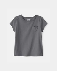 Toddler Girl Heart Pocket Top - Grey