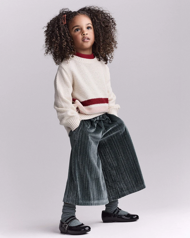 Toddler Girl Striped Pullover Sweater - Ivory