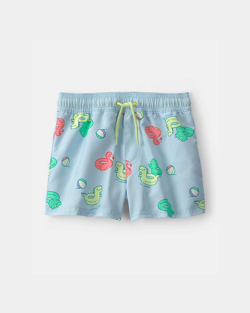 Toddler Boy 2-Piece Dinosaur Rashguard Swimsuit Set - Green/Blue