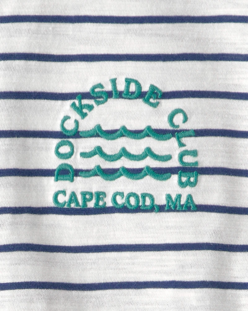 Boys Nautical Striped Graphic Tee - Blue/Ivory
