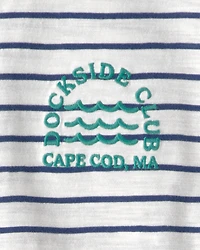 Boys Nautical Striped Graphic Tee - Blue/Ivory