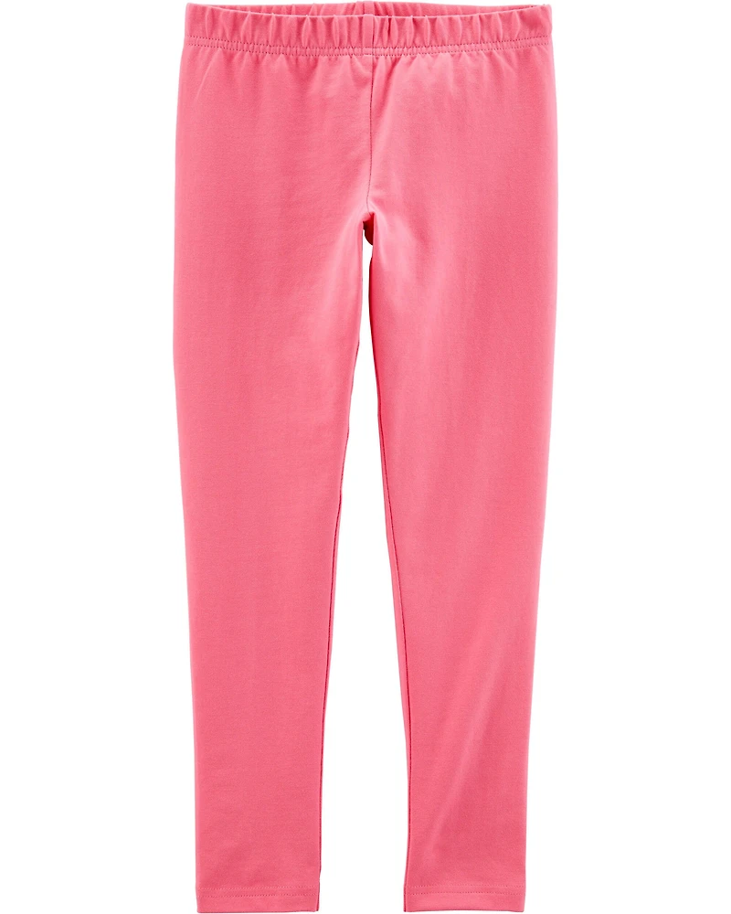 Girls Cotton Stretch Leggings - Pink