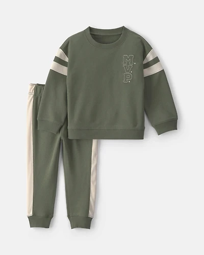 Baby Boy 2-Piece 'MVP' French Terry Long-Sleeve Top & Pant Set - Olive Green