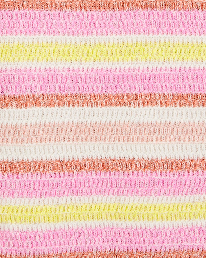 Kid 2-Piece Striped Sweater Crochet Knit Tank & Shorts Set