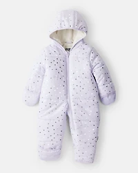 Baby Girl 1-Piece Hooded Pram Snowsuit - Lavender
