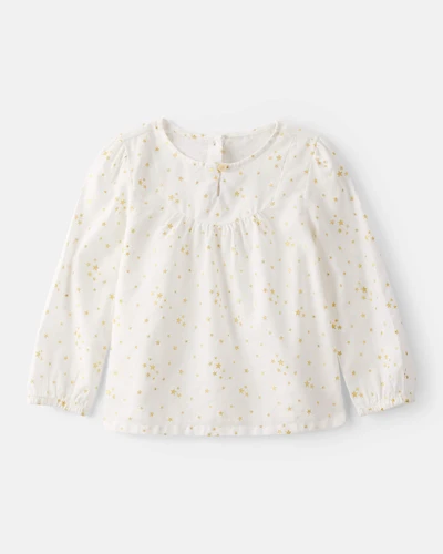 Toddler Girl Star Print Cotton Long-Sleeve Top - White