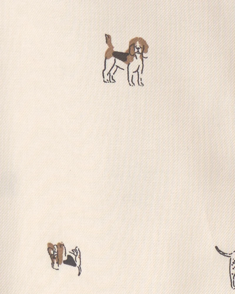 Toddler Boy Dog Long-Sleeve Button-Down Shirt - Cream