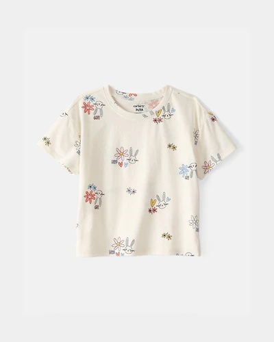 Toddler Girl Easter Bunny Floral Relaxed Top - Cream