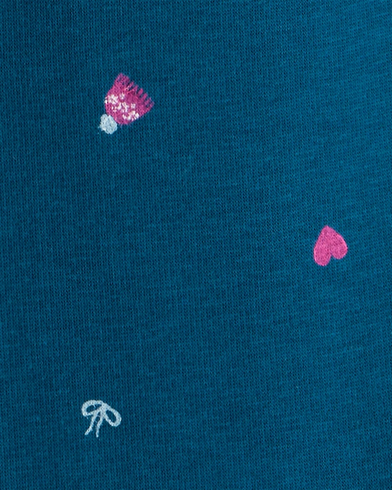 Kid Ice Skate Print Cozy Fleece Pull-On Stretch Leggings - Blue