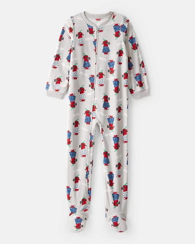 Boys Chili Pepper Print Fleece Long-Sleeve Loose Fit 1-Piece Pajamas - Grey