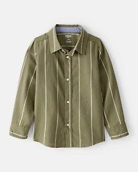 Boys Striped Cotton Long-Sleeve Button-Down Shirt - Green