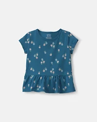 Toddler Girl Floral Relaxed Peplum Top - Blue