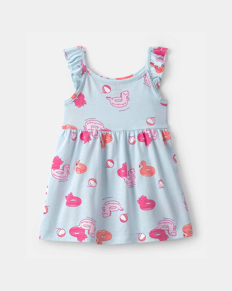Baby Girl Pool Floatie Ruffle-Sleeve Dress - Blue
