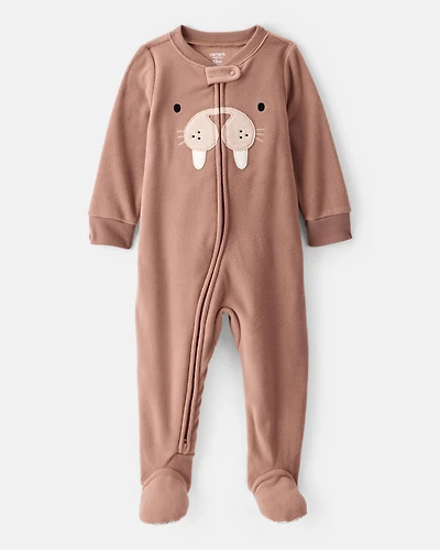 Baby Boy Walrus Loose Fit 2-Way Zip 1-Piece Pajamas - Brown