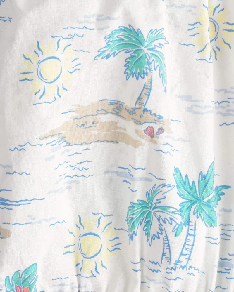 Baby Girl Tropical Beach Sleeveless Romper - Ivory/Green