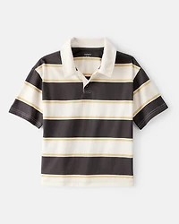 Boys Cotton Short-Sleeve Stripe Polo - Brown/Ivory