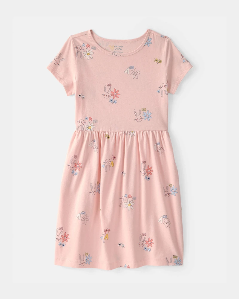 Girls Easter Floral Short-Sleeve Dress - Pink