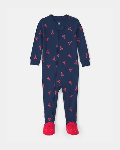 Toddler Boy Lobster 100% Cotton Snug Fit 1-Piece Pajama Set - Blue