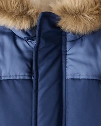 Toddler Boy 2-Piece Hooded Snowsuit Jacket & Bib Set - Navy