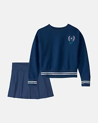 Girls 2-Piece French Terry Pullover Sweatshirt & Pleated Active Skort Set - Blue
