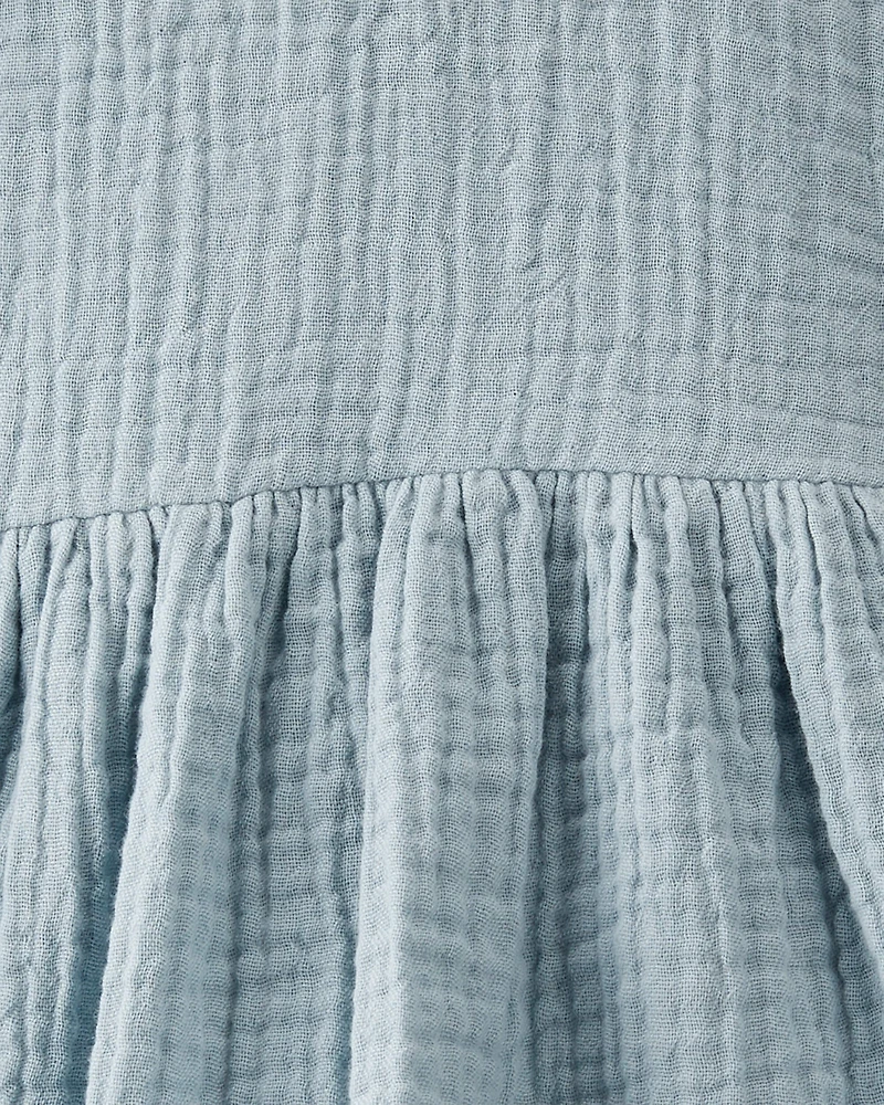 Baby Organic Cotton Gauze Dress in Blue