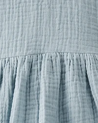 Baby Organic Cotton Gauze Dress in Blue
