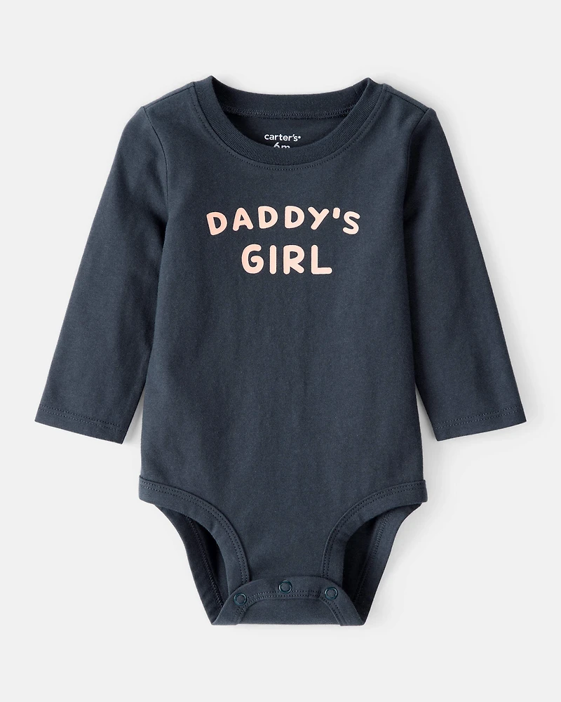 Baby Girl "Daddy's Girl" Cotton Long-Sleeve Graphic Bodysuit - Navy Blue