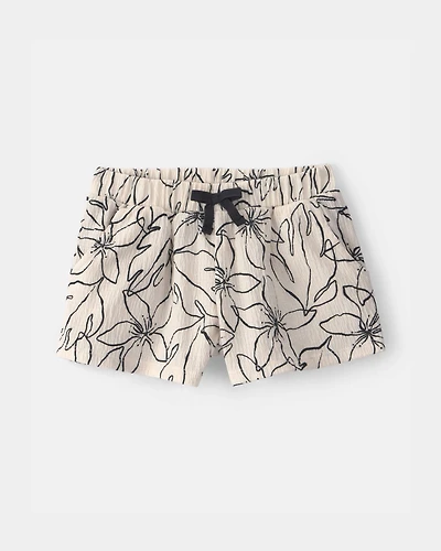 Toddler Girl Floral Crinkle Shorts - Black/Ivory