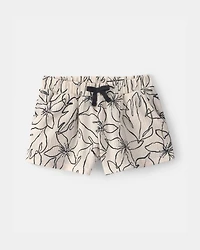 Toddler Girl Floral Crinkle Shorts - Black/Ivory