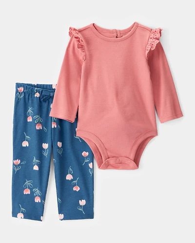 Baby 2-Piece Long-Sleeve Floral Long-Sleeve Bodysuit Pant Set - Pink/Blue
