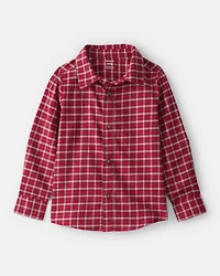 Boys Plaid Cotton Long-Sleeve Button-Down Shirt - Red