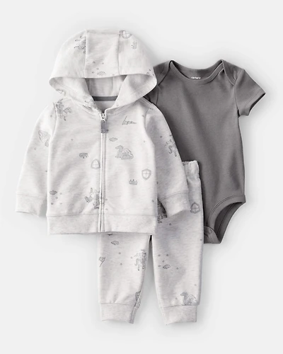 Baby 3-Piece Fairytale Print Little Jacket Set - Ivory/Grey