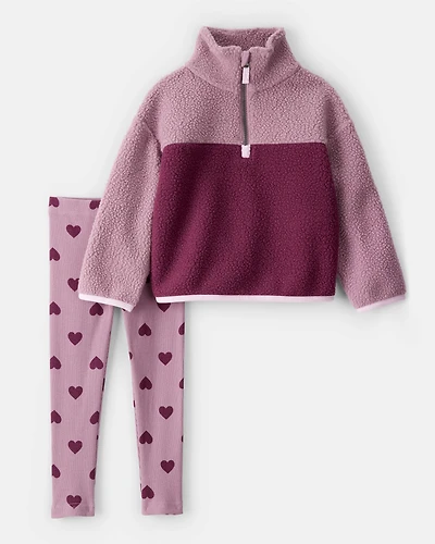Toddler Girl Teddy Fleece Quarterzip & Legging Set - Purple